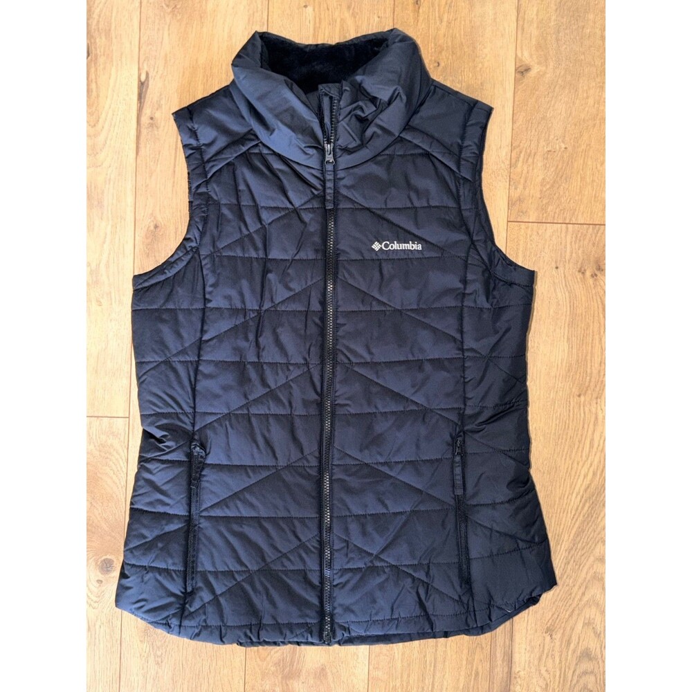 Womens Columbia Omni Heat Vest Large Black Quilted Lightweight Insulated Zip